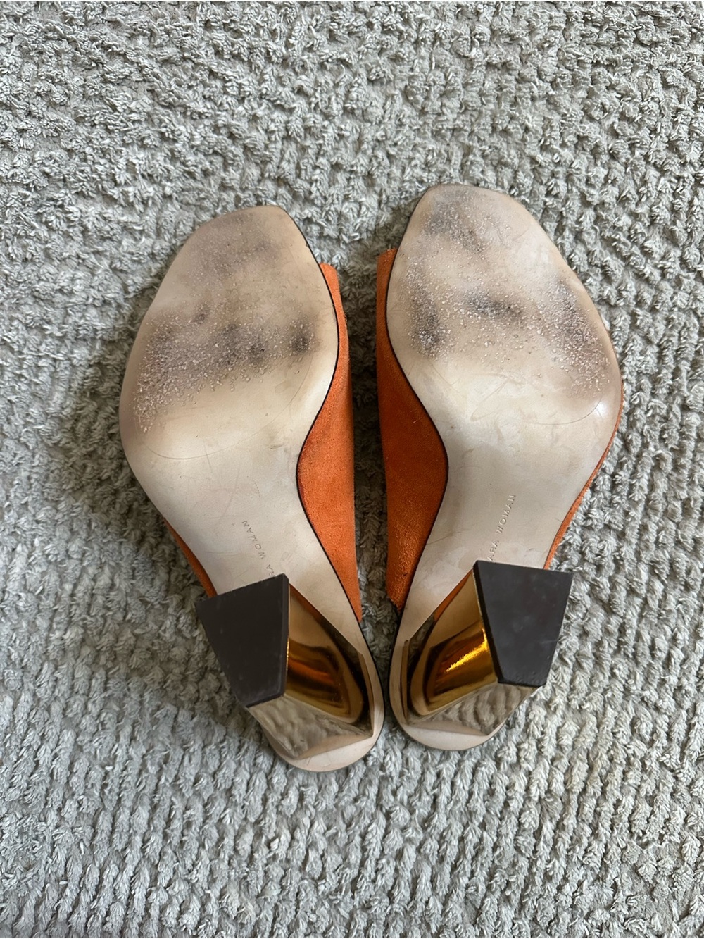Zara Orange Suede Block Heel Mules - Picture 3 of 3